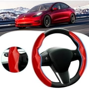 Custom-Fit Steering Wheel Cover for Tesla, Telsa Model 3 / Y Carbon Fiber Steering Wheel Cover for Men/Women, Anti-Slip, Comfortable Grip, Breathable, Model 3 / Y Accessories (Red)